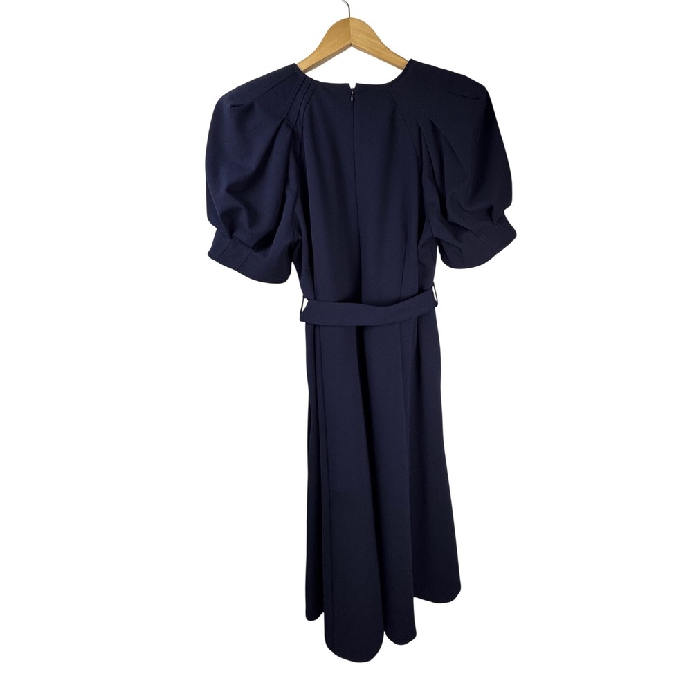 Calvin Klein Navy Puff Sleeve Belt Tie Waist Midi Dress Size 14W Altered Hem - Picture 5 of 10